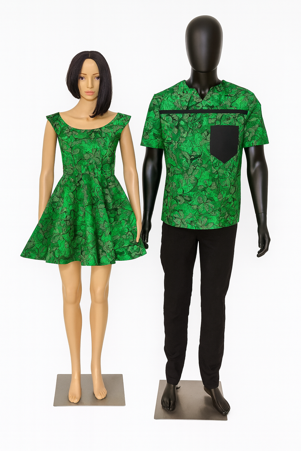 Couple's matching Ankara set- Green Botanical Print