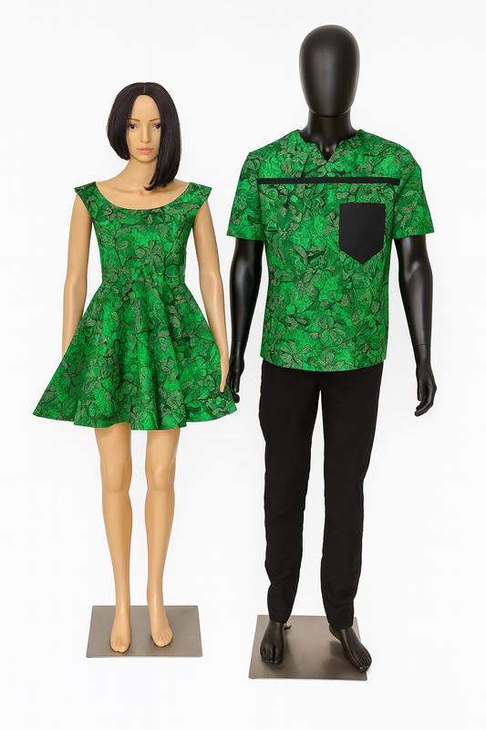 Couple's matching Ankara set- Green Botanical Print